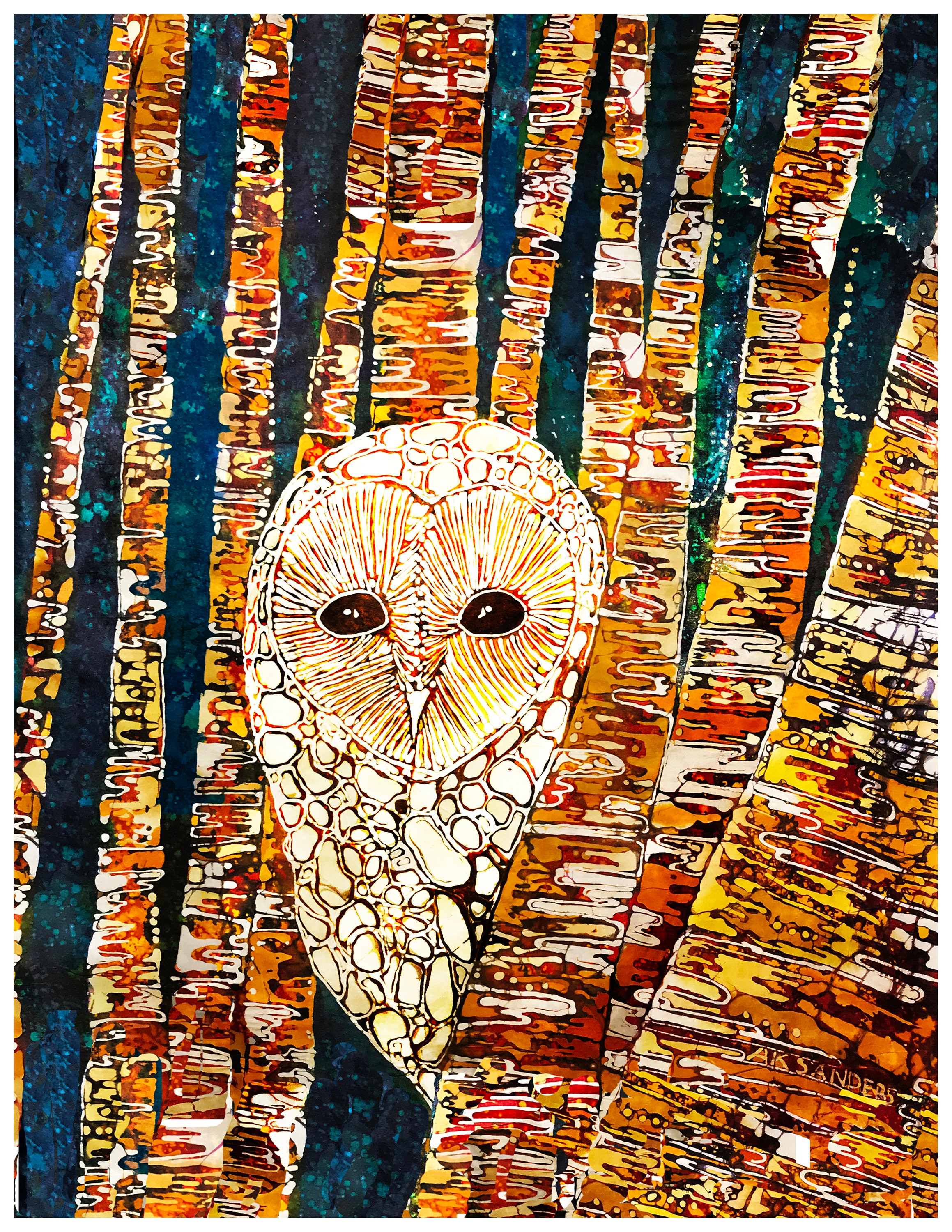 Barn Owl Silk Print: Batik Design, Birdlover Gift