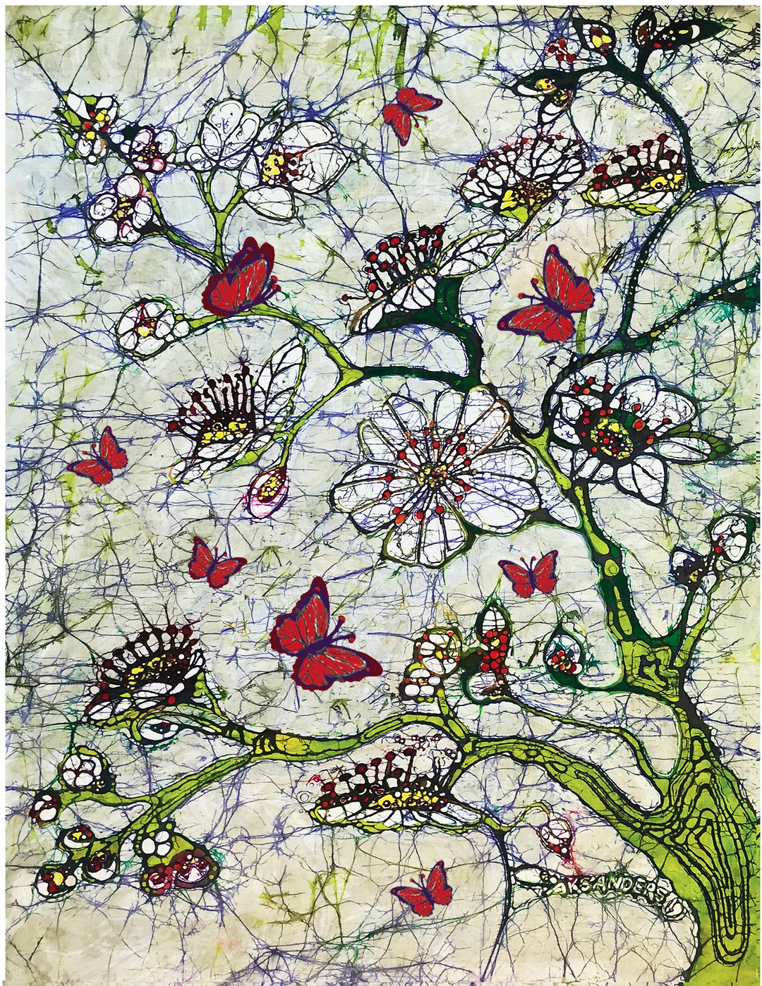Silk Batik Print, Plum Blossoms and Butterflies, 12th Anniversary Gift ...