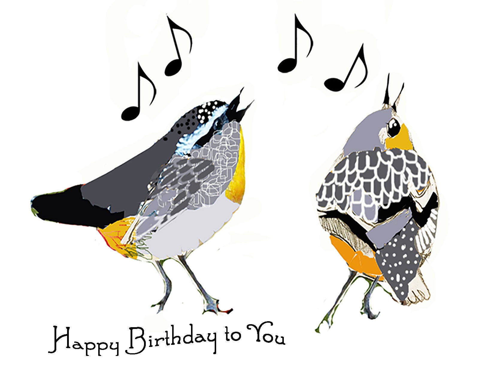 Little Birds Singing Birthday Greeting Etsy Canada