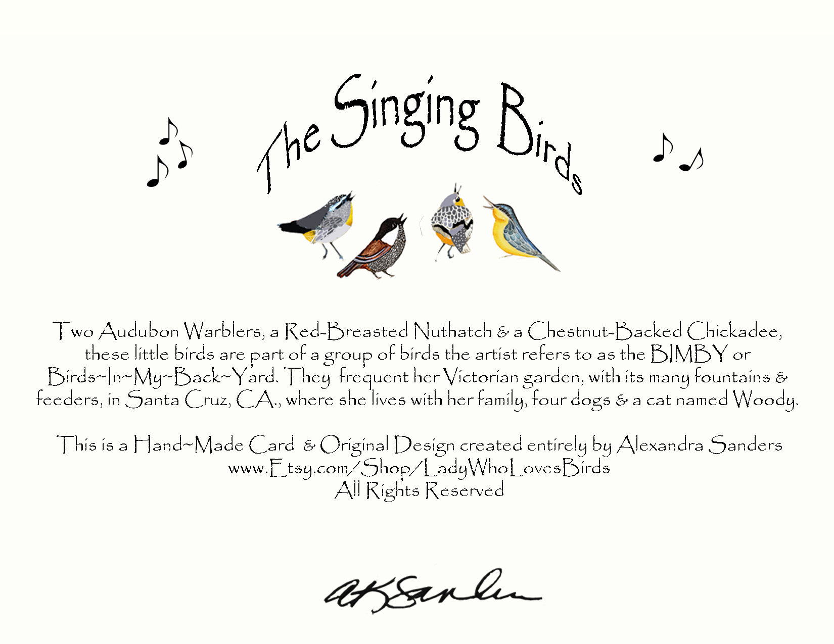 Singing Birds Greeting Cards: Handmade Watercolor Art, Set of 10