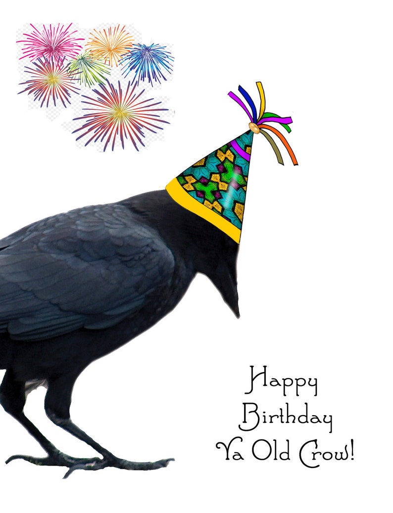 Happy Birthday Old CrowFantasy Raven Let's CelebrateCrow Raven LoverCrow CardRaven Celebration CardCrow Lover Birthday Card image 1