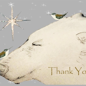 Polar Bear THANK YOU Cards, Fantasy Polar Bear with Hummingbirds, Christmas Bear, Box of 10 Magical note Cards
