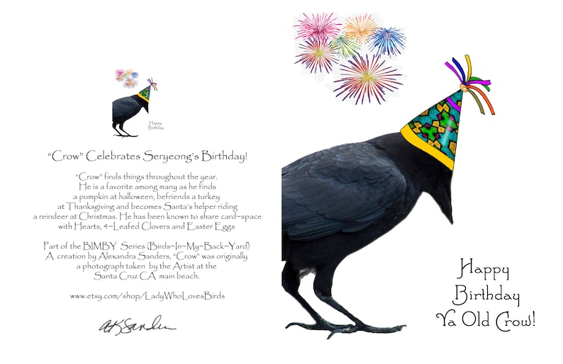 Happy Birthday Old CrowFantasy Raven Let's CelebrateCrow Raven LoverCrow CardRaven Celebration CardCrow Lover Birthday Card image 3