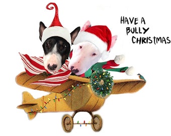 10 Christmas Bull Terrier Cards~Bully Christmas Cards~Custom Bull Terrier Fantasy Card with glitter~ ladywholovesbirds Custom Dog Card