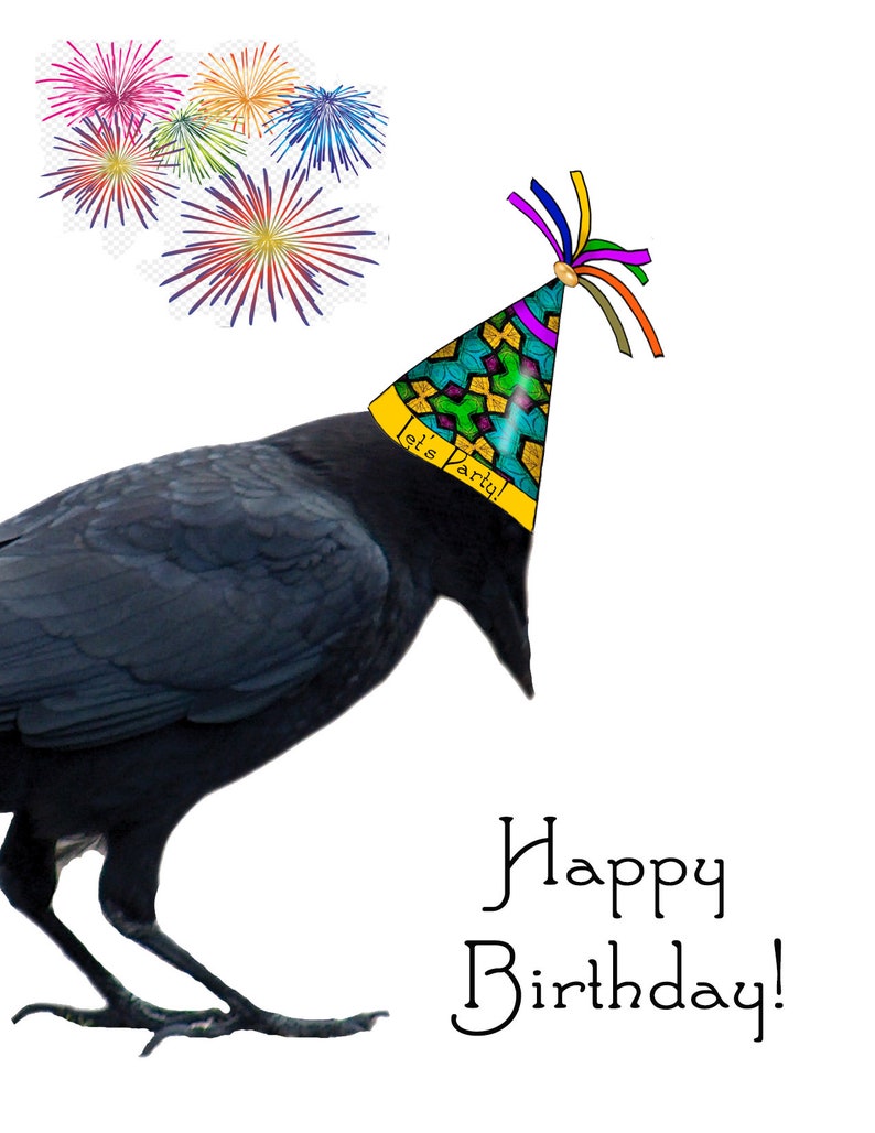 Happy Birthday Old CrowFantasy Raven Let's CelebrateCrow Raven LoverCrow CardRaven Celebration CardCrow Lover Birthday Card image 4