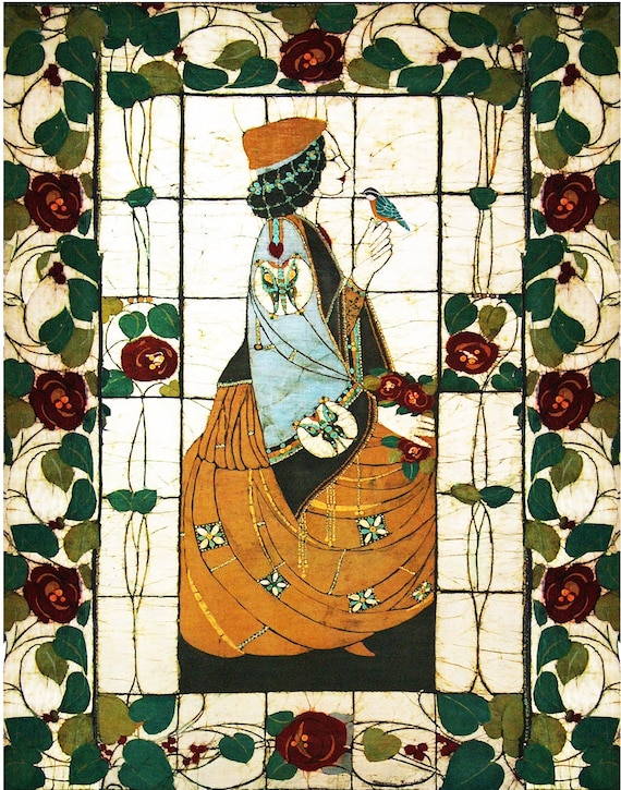 Renaissance Woman Silk Print: Batik Stained Glass Design