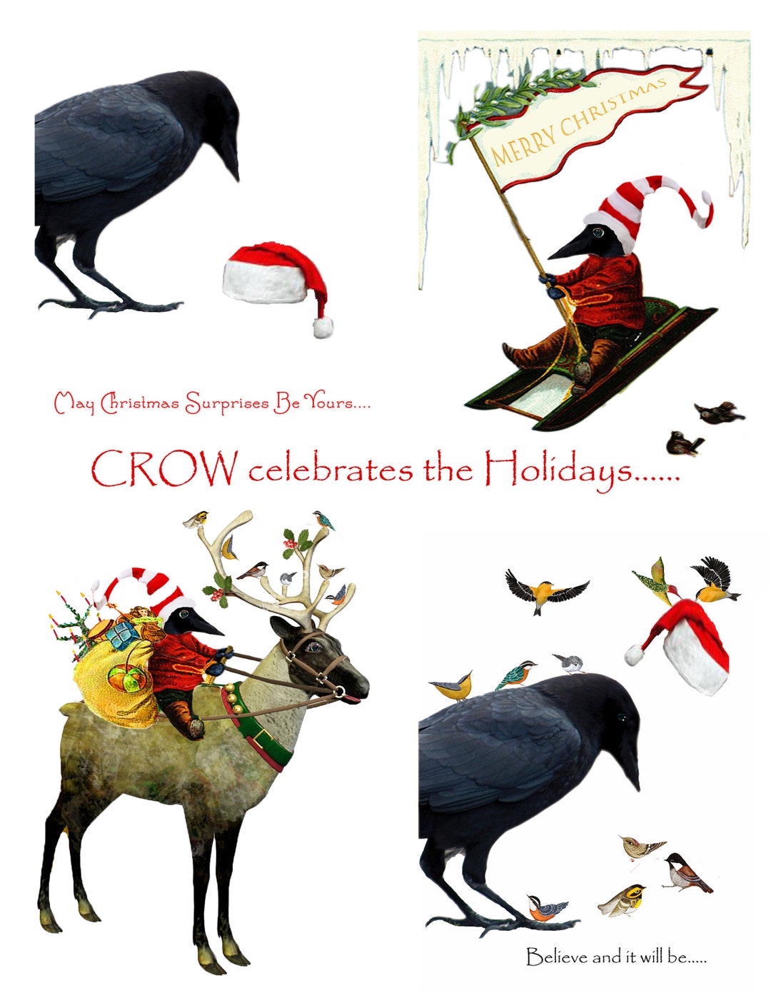 Box of Crow Christmas Cards, CROWS for the Holidays, Corvid Fantasy
