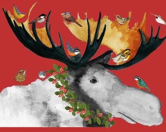Chris-Moose Card~LadyWhoLovesBirds Moose Fantasy Card~Custom Moose Card~Merry Christmas Moose~Nature Christmas Card~Nature Holiday Card