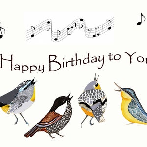 Box of Little Birds Singing Birthday Greeting Cards~SONGBIRDS Happy Birthday to you~Musical Notes~Fantasy Birds