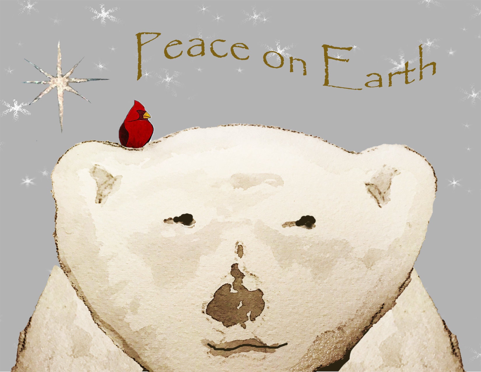 Custom Polar Bear Holiday Cards: Glitter Cardinal Peace on Earth