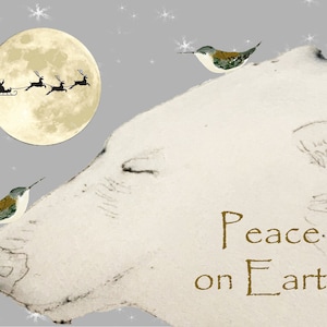 Polar Bear Christmas Card~Christmas Bear with little birds~Polar Bear Fantasy Card~LadyWhoLovesBirds Nature Card~Merry Chris Polar Bear