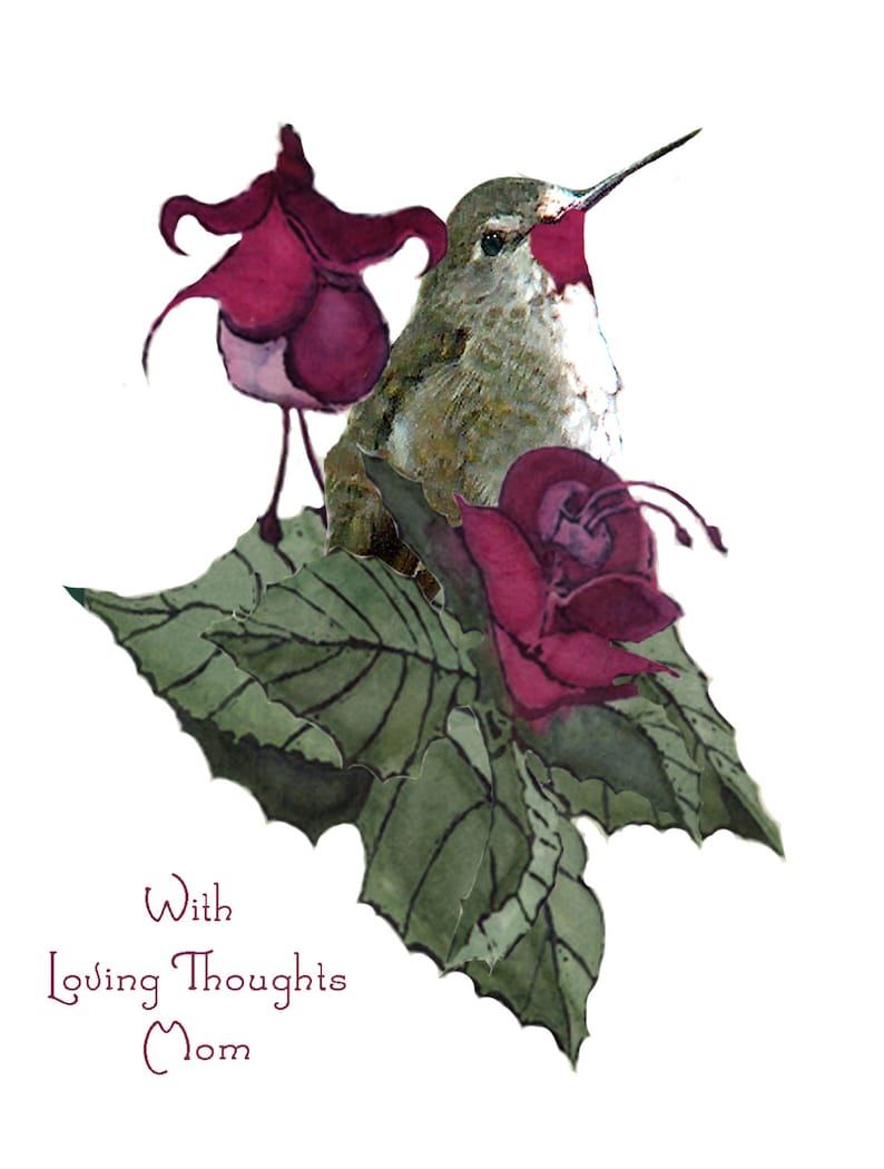 Mothers Day Hummer~Hummerwith flowers for her~Handmade Card for MOM~HummingBird Card for Wife~Hummer card for Lover~LOVE