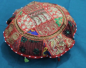 Haftowana poduszka podłogowa z patchworku: poszewka na poduszkę do medytacji w stylu boho indyjskim