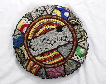Fodera per cuscino da pavimento patchwork realizzata a mano: cuscino da meditazione in stile boho.