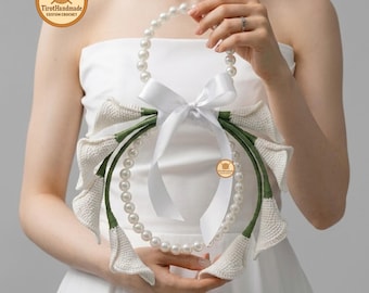 Parelwitte calla lelie bruidsboeket bruiloft handgemaakte bruiloft bloemen virale en luxe
