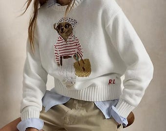 Polo Ralph Lauren Bear Pullover Handgefertigter Luxus Damen Streetwear Pullover ||  Rundhalspullover
