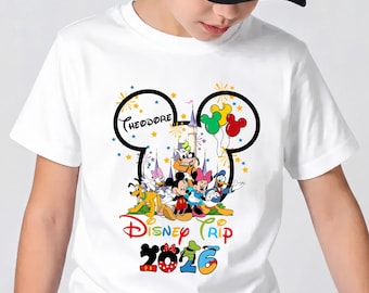 Chemise personnalisée voyage Disney 2026, T-shirt assorti famille Disney, t-shirt vacances Disney, chemises Disneyworld