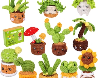 Beginner Crochet Kit with Video Tutorials, Crochet Plants and Succulents DIY Set, Crochet Gift for Adults and Teens