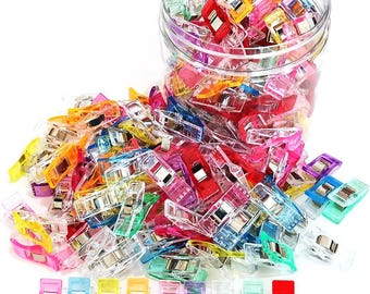 Colorful Sewing Quilt Clips in Clear Storage Jar – Fabric Binding Clips for Quilting, Crafting, Sewing Supplies, Multipurpose Craft Clips