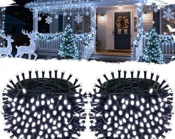 164FT 400 LED Cool White Christmas String Lights, Waterproof Outdoor Twinkle Fairy Lights,8 Modes with TimerMemory, Connectable Xmas light