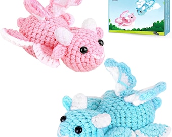 Beginner Dragon Crochet Kit with Yarn and Video Tutorials, DIY Halloween Crochet Set, Crochet Gift for Adults Teens