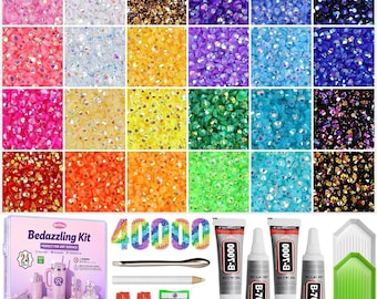 40,000 Rhinestones Bedazzling Kit, B7000 Glue, AB Resin Gems for Nails, Tumblers, Crafts, DIY Jewelry & Décor