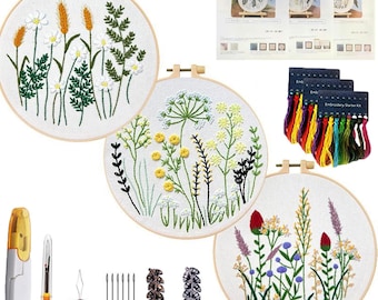 Beginner Embroidery Kit with Pattern Fabric and Hoop, DIY Stitching Set with Tools, Relaxing Craft Gift for Adults Teens
