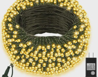 66ft Warm White Christmas String Lights, 200 LED Green Wire Fairy Lights with 8 ModesTimer, Waterproof Indoor Outdoor Holiday Decor for Tree