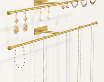 Wall Mounted Jewelry Organizer Rack – Metal Necklace Holder for Earrings, Bracelets, Hair Accessories Bathroom Storage