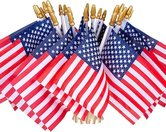 12 Pack Mini American Flags on Stick 4x6 Patriotic USA Flags for Fourth of July Decorations, Memorial Day, Veterans Day, Table Centerpieces
