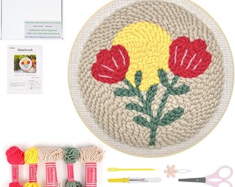 Winter Punch Needle Kit for Beginners, DIY Embroidery Craft Set, Yarn Painting, Holiday Gift, Home Décor Kit