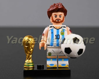 Minifigura de Leo Messi – ¡Argentina 10 veces campeona del mundo! Regalo de cumpleaños