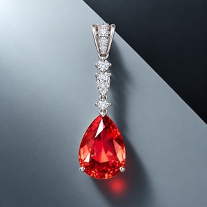 Pear Cut, Natural Ruby & Diamond Pendant 14K White Gold 5.95 Ct (VVS1 )