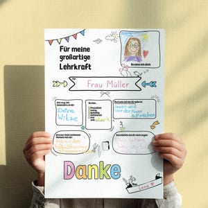 Regalo de despedida para profesores: hojas personalizadas imprimibles para que los alumnos de primaria las rellenen; dales las gracias con palabras personales.