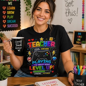 Teacher Level Awesome Shirt, Gamer Teacher Shirt, Video Game Teacher Tee, Elementary Teacher Shirt, Back to School Teacher Gift