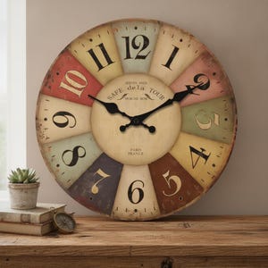 Reloj de pared cuadrado de madera silencioso de 30 cm (12 pulgadas) estilo retro, colorido, ideal para la decoración del hogar y la cocina. Regalo navideño para ella y para él.