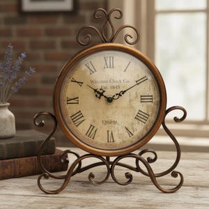 Vintage Iron Table Clock Silent Desk Clock Retro Bedroom Office Decor Industrial Farmhouse Mantel Clock Gift for Him Her Home Ornament