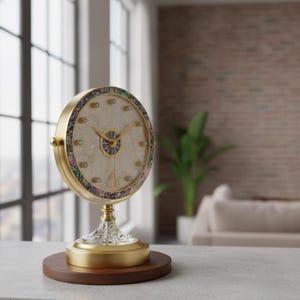 Luxury Gold Abalone Shell Desk Clock Art Deco Silent Table Clock for Living Room Bedroom Office Nightstand Decor Gift