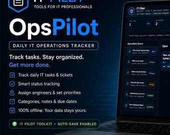 IT Operations Tracker | Daily Task Manager, Offline HTML App (Ticket Tracker)