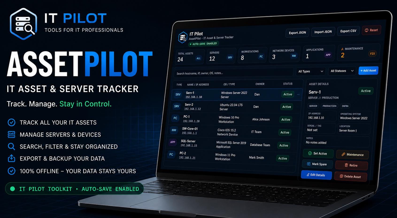 IT Asset Tracker Tool | Server Inventory Manager | Offline HTML App ...