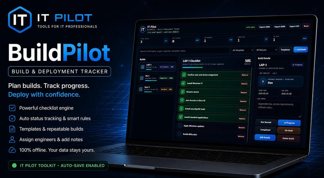 Buildpilot IT Build & Deployment Tracker | Offline HTML Checklist Tool ...