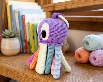 手作りの虹色のタコのあみぐるみ、柔らかいかぎ針編みのぬいぐるみ、ユニークな感覚刺激ぬいぐるみ、赤ちゃんへのギフト