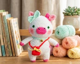 手編みあみぐるみブタのぬいぐるみかぎ針編みぬいぐるみソフトトイ