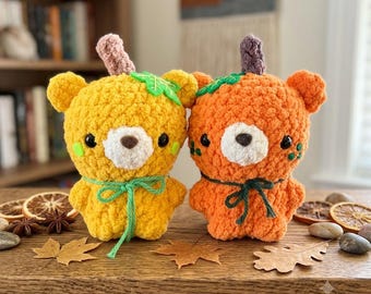 手作りのかぼちゃクマのあみぐるみぬいぐるみセット 柔らかい秋のぬいぐるみ ユニークな秋のホームデコレーション