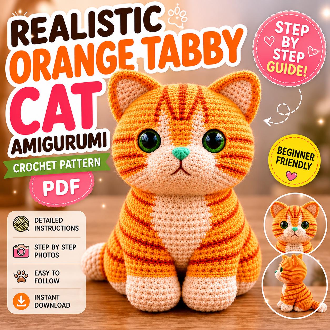 Orange Tabby Cat Crochet Pattern – Realistic Kitten Amigurumi (PDF