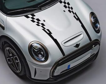 MINI Cooper Checkered Racing Strips / Hood Stripes Vinyl Graphics Decals Stickers