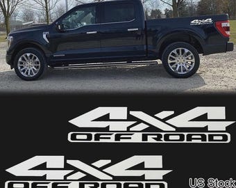 2pcs Silver 4x4 Off Road Rear Truck Bed Side Decal Stickers For Ford F-150 F-250