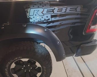 2019-2025 Ram 1500 Rebel American FLAG Bed Graphics Text Vinyl Decals Stickers Bed Rear Dodge - 2x