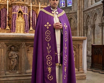 Traditional Latin Mass Veil | Purple Humeral Veil with Gold Fringe and Wheat