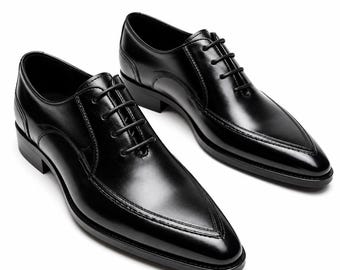 Men's Handmade Genuine Black Leather Shoes Lace Up Oxford Formal Dress Shoes